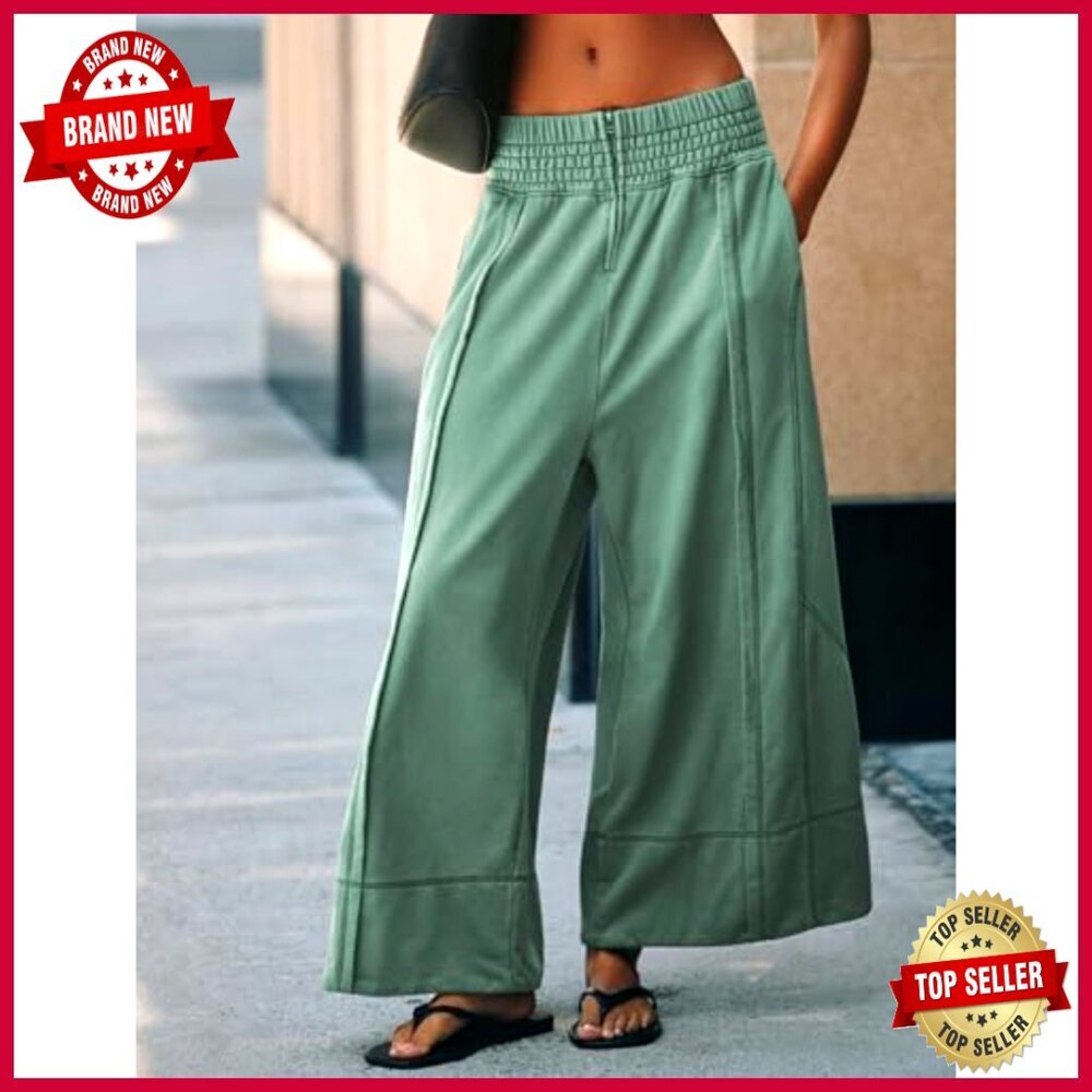 Wide Leg Palazzo Pants High Waisted Stretchy Cotton Lounge Sweatpants with - Picture 3 of 7